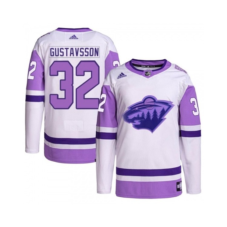 Youth Filip Gustavsson Minnesota Wild Adidas Hockey Fights Cancer Primegreen Jersey - Authentic White/Purple, Wear for a Cause
