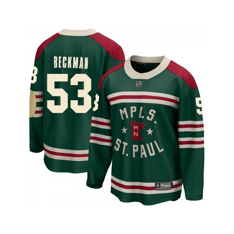 Men's Adam Beckman Minnesota Wild Fanatics Branded 2022 Winter Classic Jersey - Breakaway Green, Premium Team Apparel