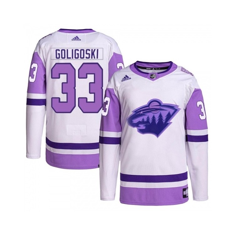 Youth Hockey Fights Cancer Alex Goligoski Adidas Jersey - Authentic Purple/White, Wild