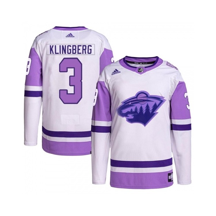 Youth John Klingberg Minnesota Wild Adidas Hockey Fights Cancer Primegreen Jersey - Authentic White/Purple