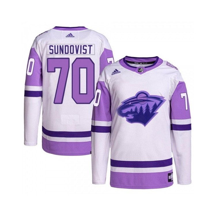 Discount Youth Oskar Sundqvist Minnesota Wild Adidas Hockey Fights Cancer Primegreen Jersey - Authentic White/Purple