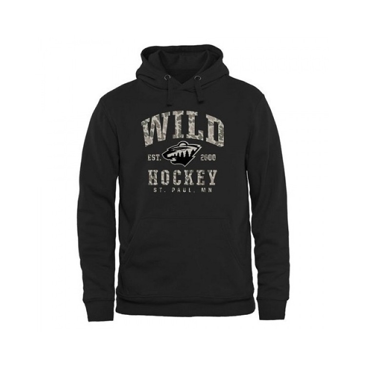 Hot Sale Men's Minnesota Wild Camo Stack Pullover Hoodie - Black